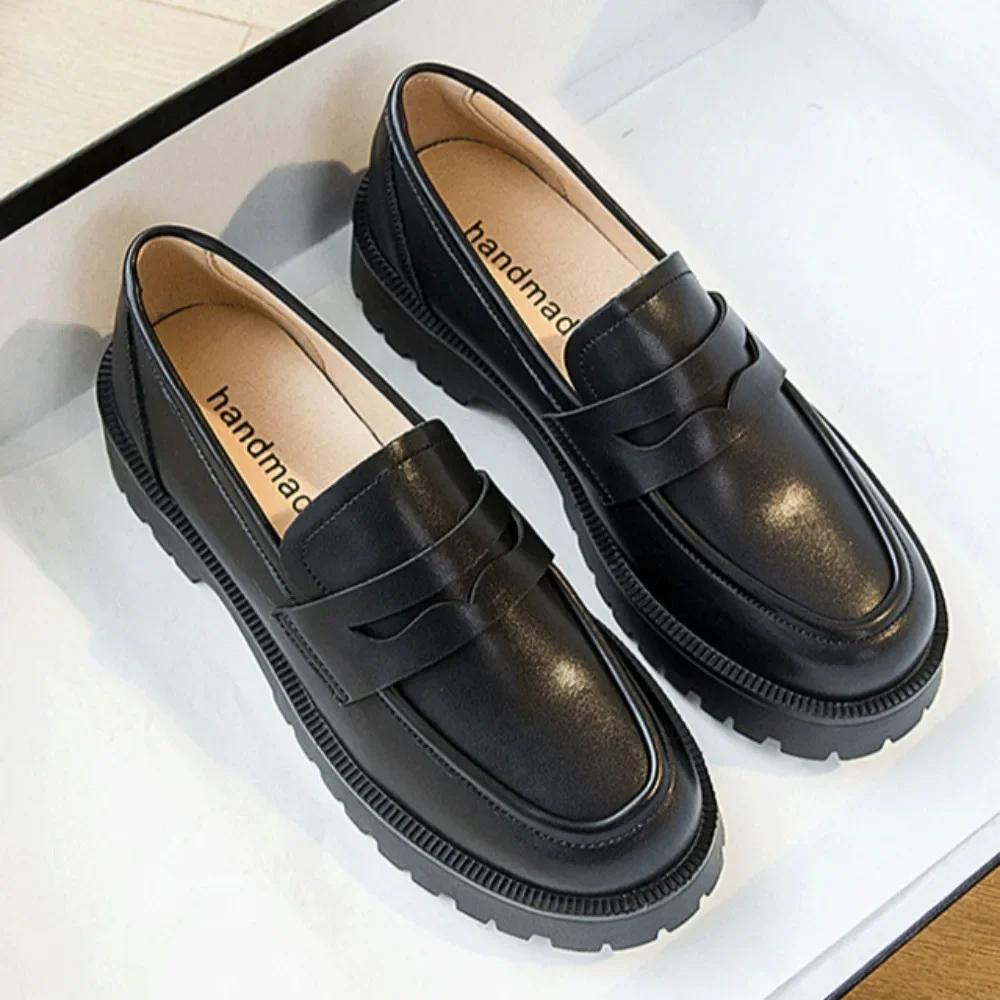 Scarpe da Donna Nuovi Mocassini da Donna in Vera Pelle Versatili Stile College Casual Scarpette Bianche da Donna Scarpe con Zeppa Alte 4.5