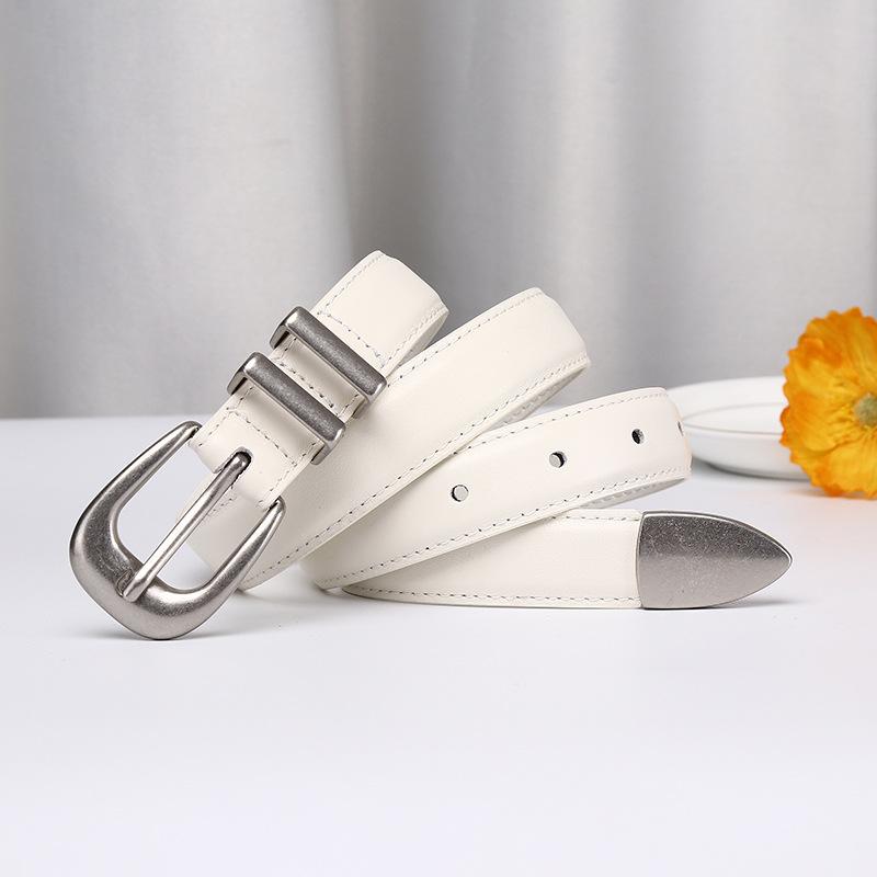 

Fashion, Simple And Trendy Texture, Ancient Silver Leather Pin Buckle Casual Pants Belt For Women, High-End Design Sense, Hong Kong Style Belt For Wom 105cm