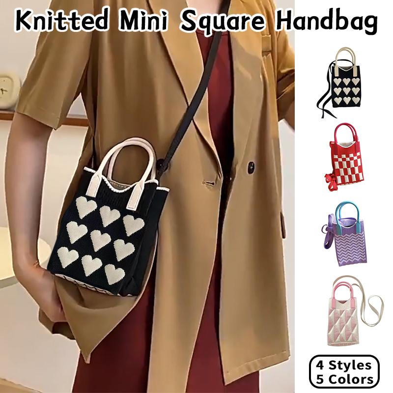 1/2/5pcs Korean Fashion Heart Knitted Mini Handbag Women Mobile Phone Shoulder Bags Girls Chic Cute Outdoor Crossbody Small Bags