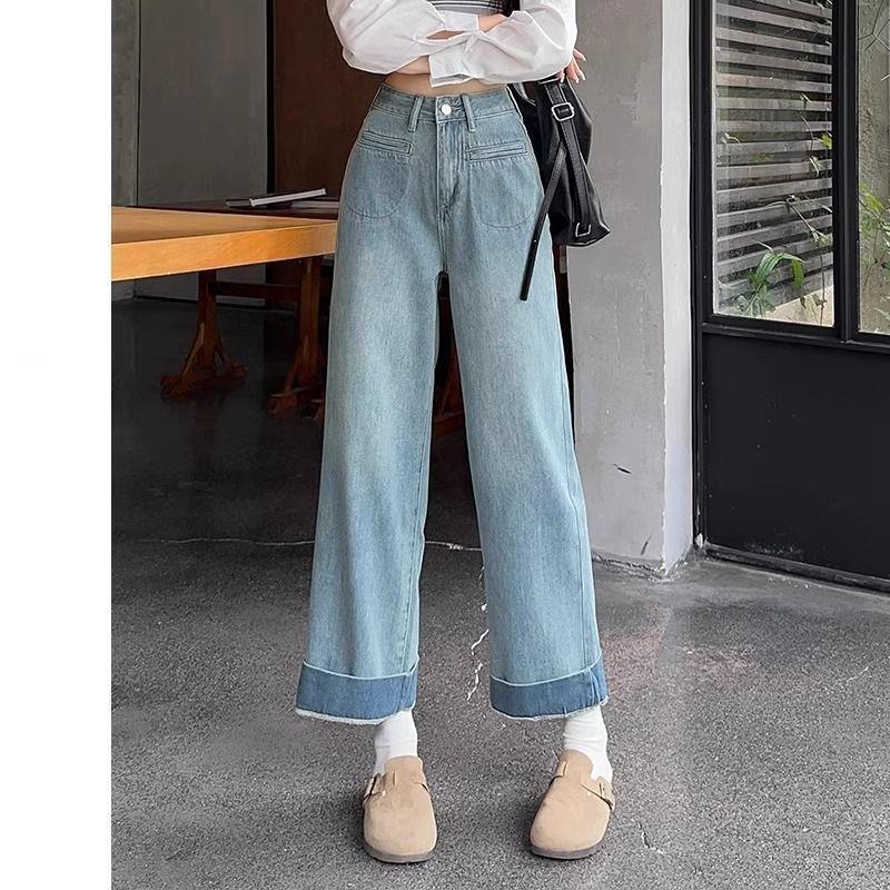 Spring 2026 Women's Petite High-Waisted Light Jeans, Loose Fit, Slimming, Wide-Leg, Good Drape