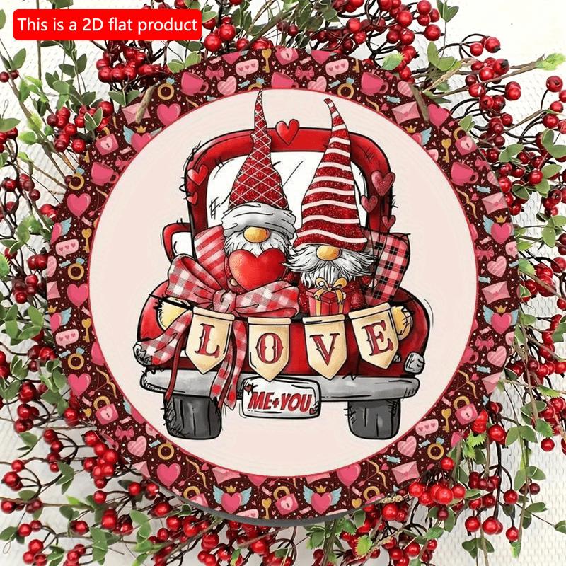 2d Flat 20*20cm, Valentine's Day Home Decoration, Creative Gnome Wooden Circular Decoration for Valentine's Day, for Home, Cafe, Hotel, Bar Decor.