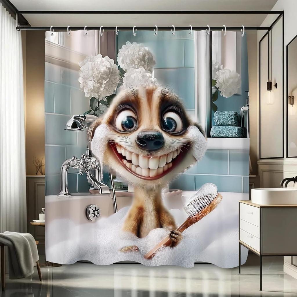 Lustiger Erdmännchen-Duschvorhang Niedliches Tier Lustig Interessant Tierwelt Haus Badezimmer Dekor Haken