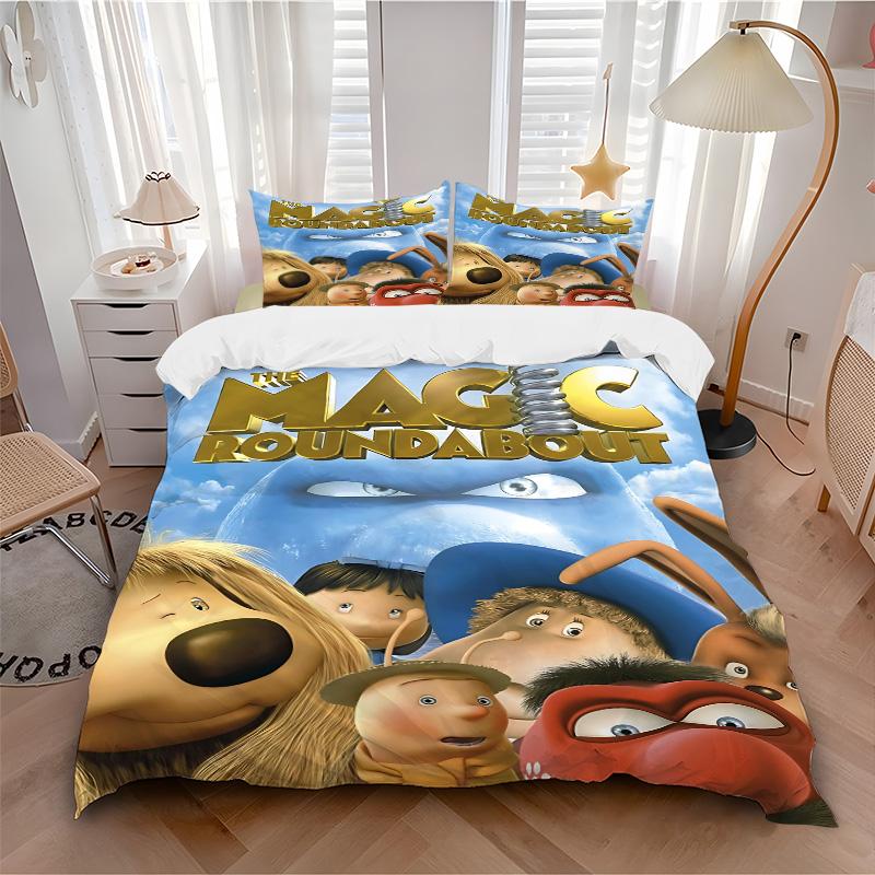 Magic Roundabout Print 3Pcs Bedding Set,Duvet Cover with 2 Bedro,Pillowcase Home Birthday Gift