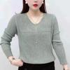 Autumn Long Sleeve Knit Top V Neck Pullover Loose Thin Sweater Base Layer Fall Shirt