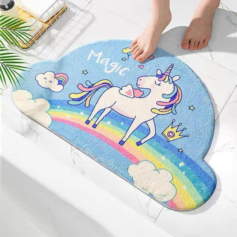 Rainbow Semi-Circular Imitation Cashmere Floor Mat Bathroom Door Suction Door Mat Toilet Cute Soft Non-Slip Foot Mat