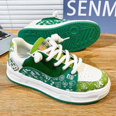 New Men's and Women's Personalized Casual Green Sports Shoes with Versatile Lace Up, Popular Canvas Shoes  Hard-Wearing Size 44