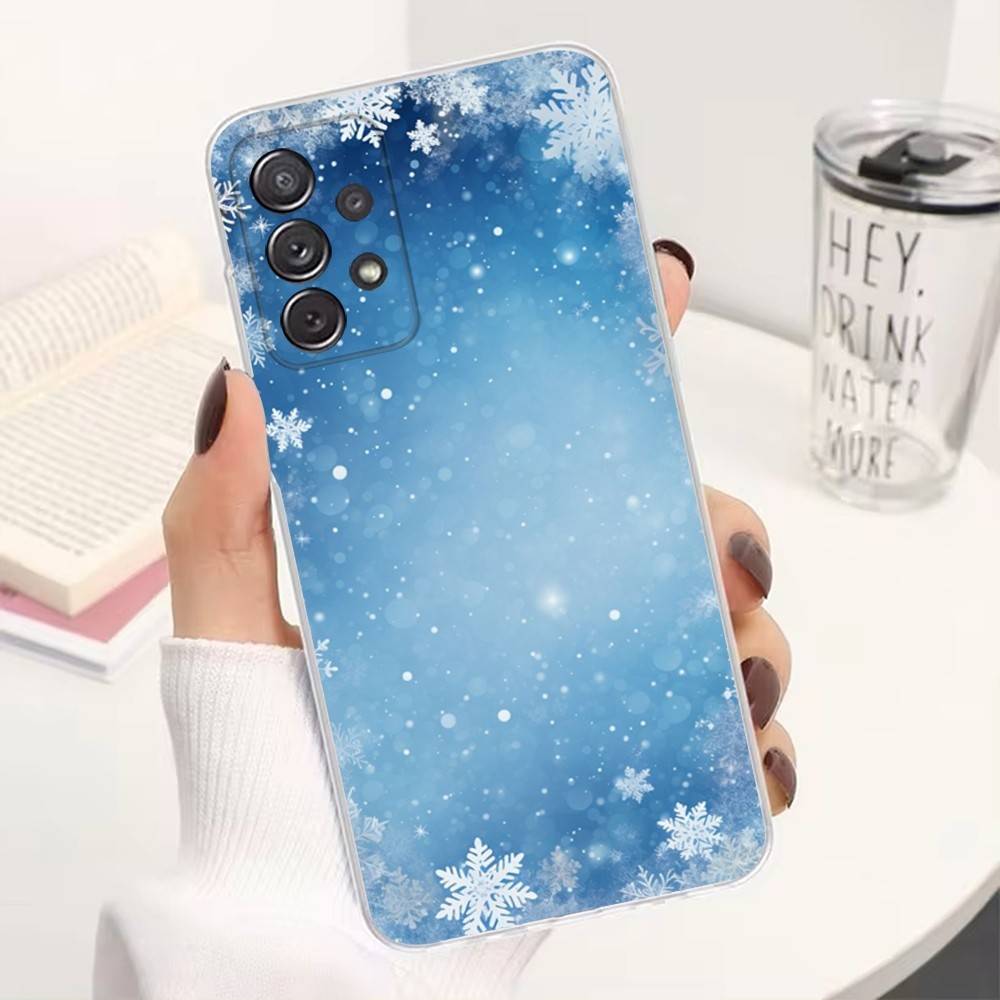 Art Christmas Snowflakes For Samsung A51,30,71,S9,Ultra,Lite,S23,22,21,PIus,10,20,FE,Transparent, Silicone Case
