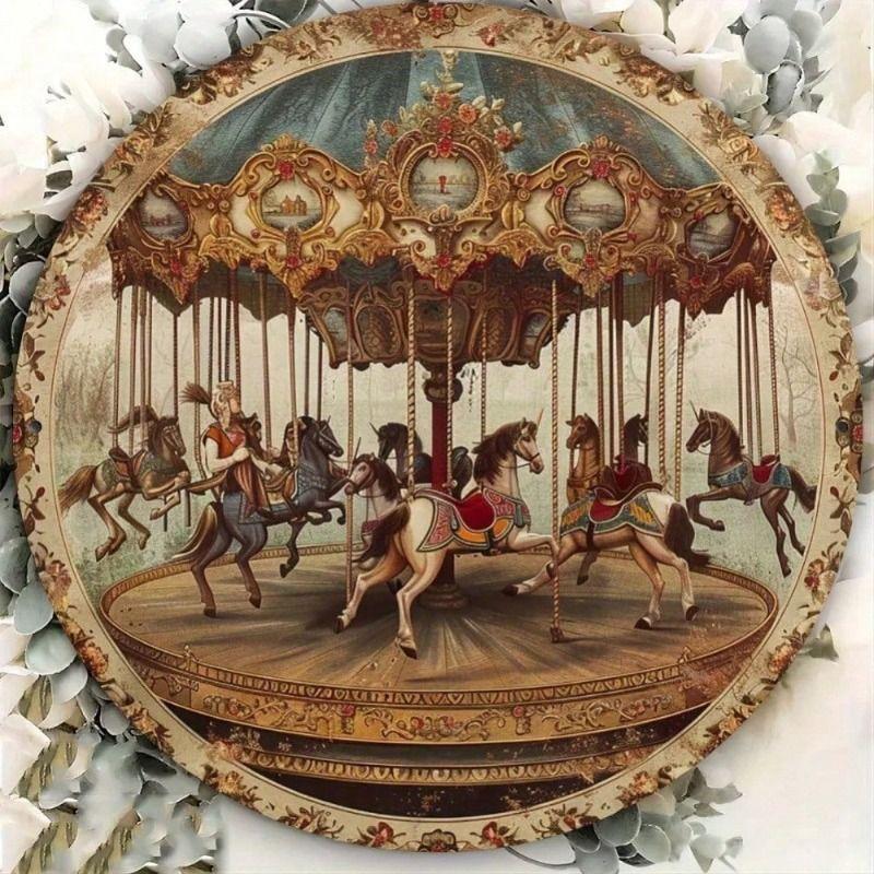 Vintage Metal Poster Round Horse 8x8 Inch Retro Aluminum Sign Wall Decor