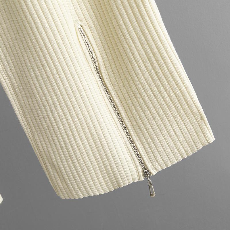 QICED Solid-color Knitted High-neck Zipper Sweater Set for Women's Autumn and Winter Fashion Casual Sweater Set