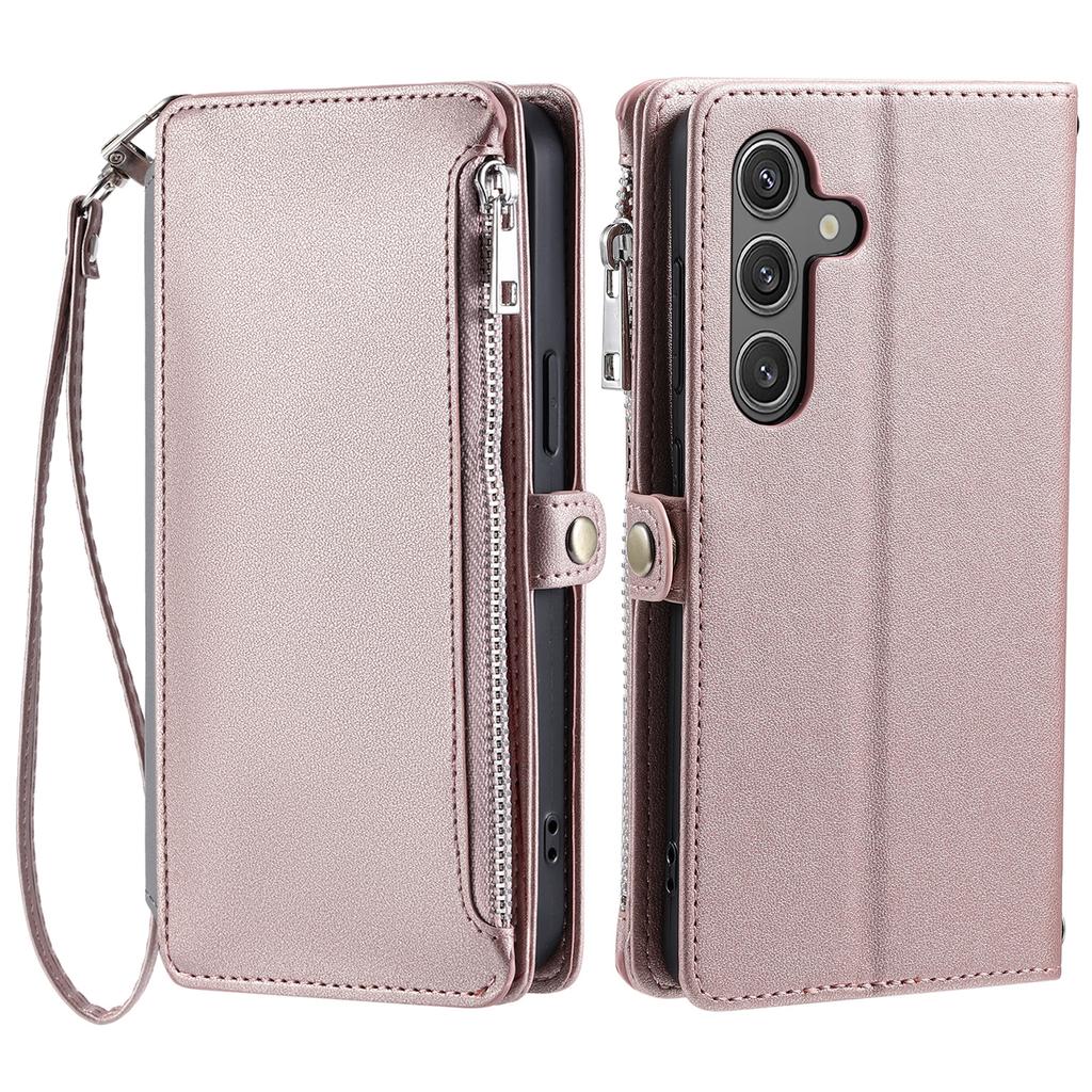 For Samsung Galaxy S25 FE Case TPU+PU Leather Wallet Phone Cover with Wrist Strap
