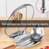 Stainless Steel Pot Lid and Ladle Rack - Tabletop, No-Drill, Removable Drain Shelf