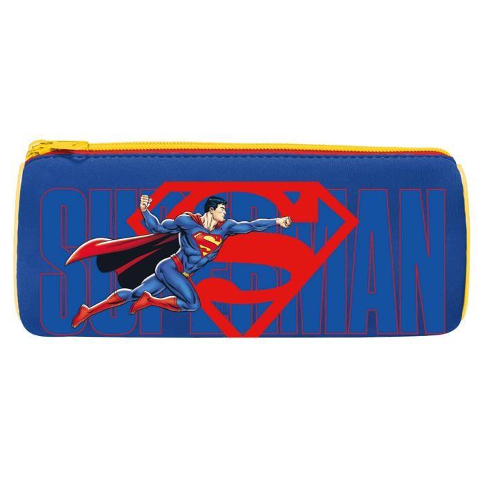 Trousse Scolaire Ronde Superman - Maped - Tissu Doux Anti-Déchirures - 21 cm x 6 cm - Bleu