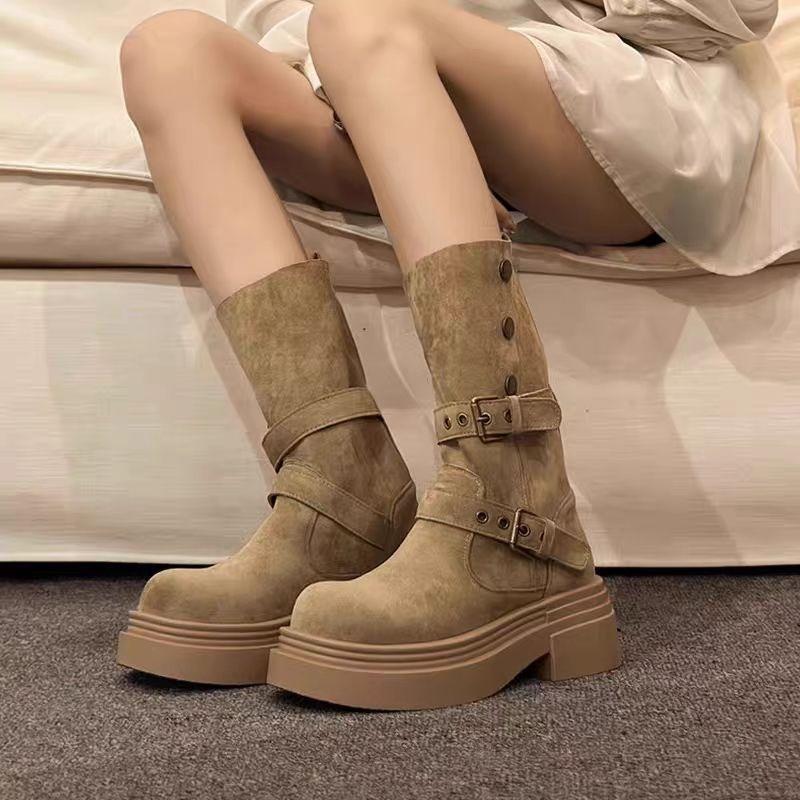 Comfortable Boots, Mid-calf Shoes, New Versatile Retro Flat Boots for Women