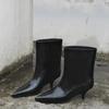 2025 Autumn/Winter French Retro Pointed Toe Kitten Heel Ankle Boots for Women