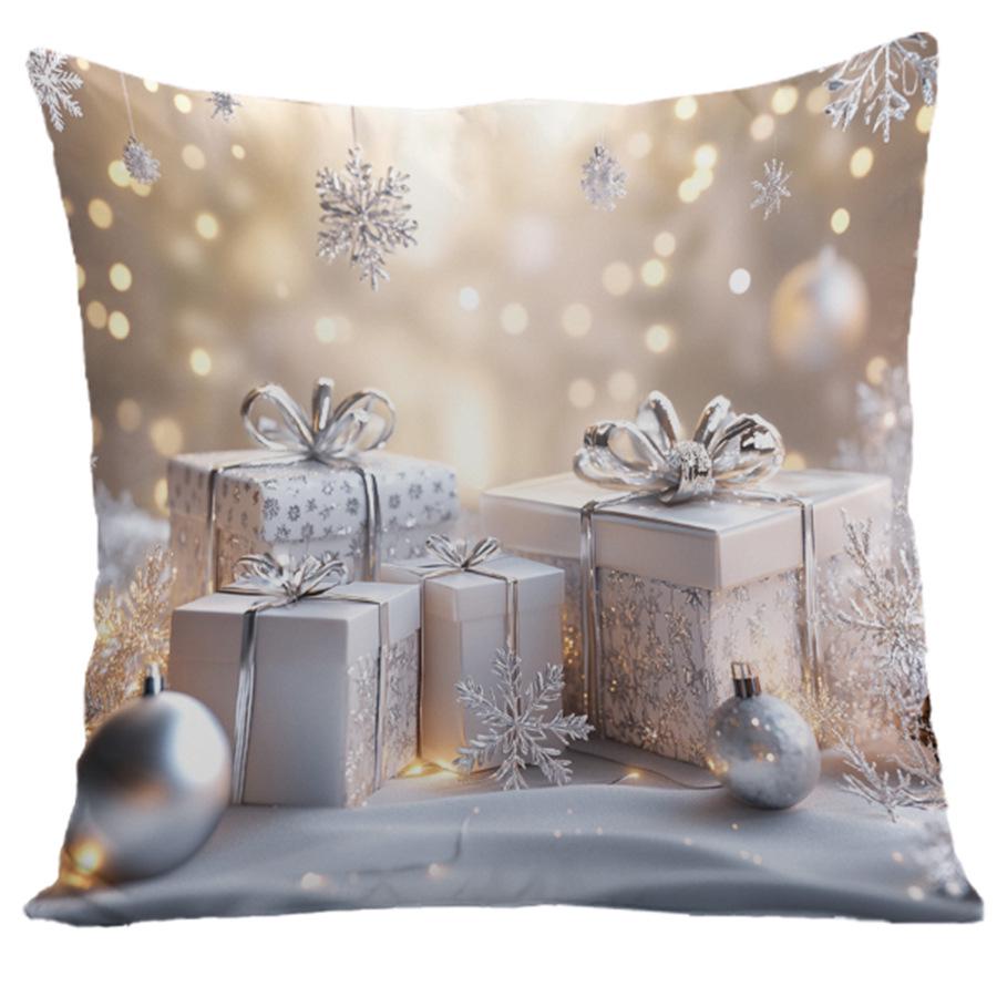 Cute Cartoon Christmas Pillowcase - Polyester Embroidered Print Sofa Cushion for Holiday Decoration