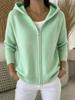 Autumn 2026 Hooded Zipper Knit Cardigan - European & American Style, Women's Loose Solid Color Long Sleeve Sweater