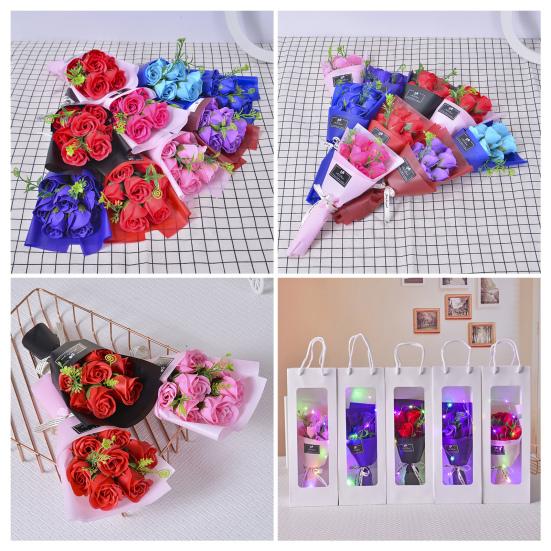 7 Head Artificial Rose Bouquet Handcrafted Soap Flower Petals Decoration Valentine's Day Anniversary Birthday Women Mother Wife Girlfriend Gifts