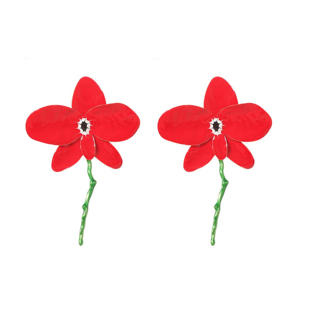 ZA Fashionable New Personalized Red Drip Enamel Metal Large Flower Earrings, Simple and High-end Exquisite Sense
