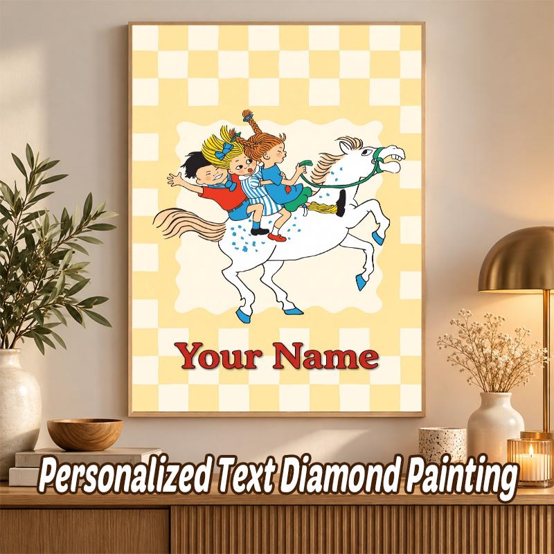 Pippi Longstocking Custom Name Text 5D Diamond Painting Kit DIY Full Drill Diamond Art Decoration