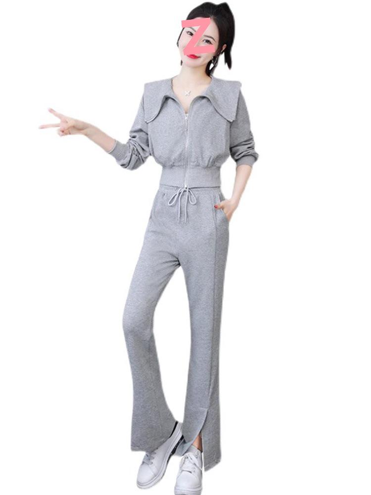 Women's Two-Piece Set: Long-Sleeve Jacket & High-Waist Flared Pants - Casual Sportswear for Spring & Autumn