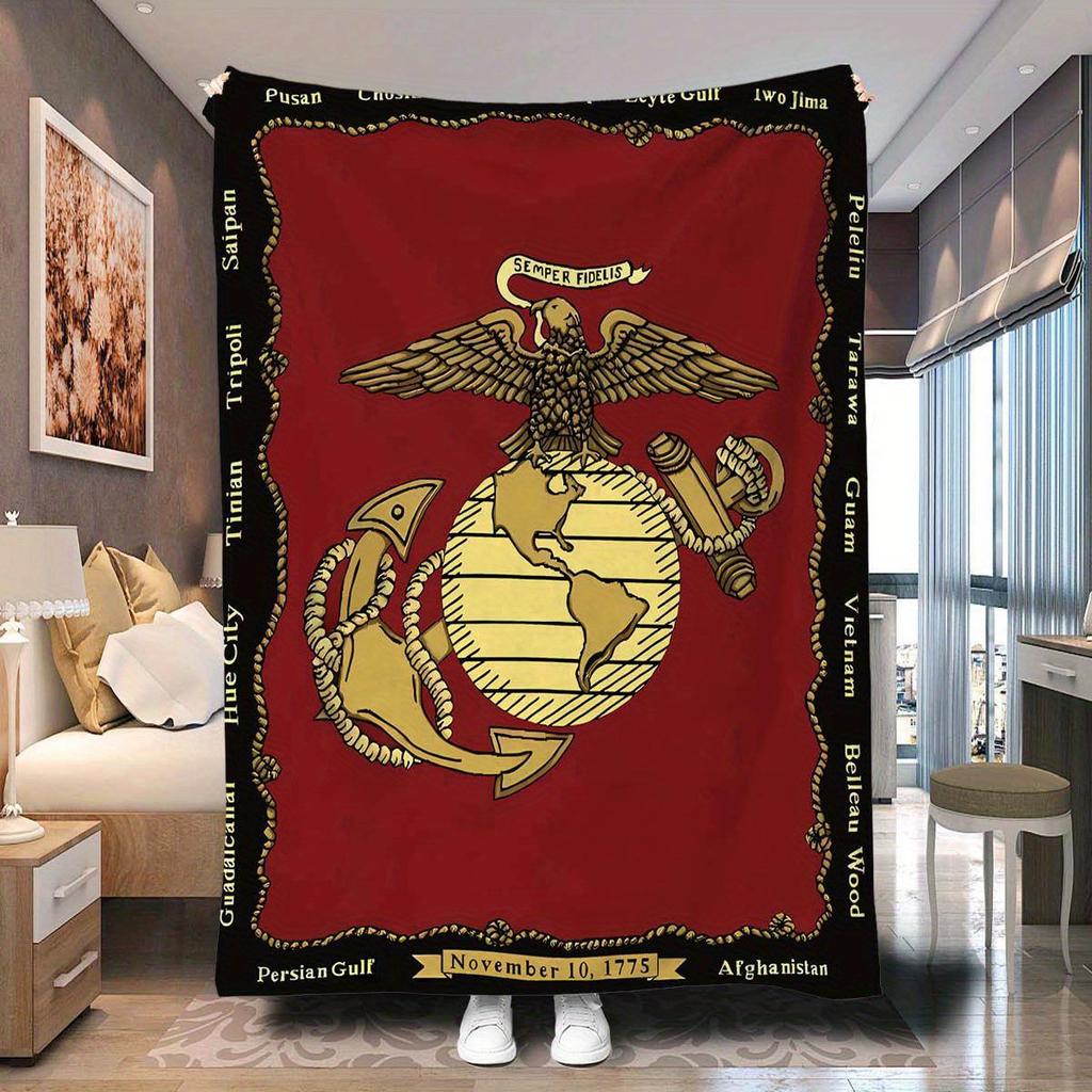 Marine Corps emblem digital-printed polyester Bedroom velvet flannel cover blanket Fleece soft sofa cover blankets for beds