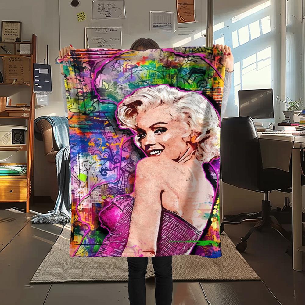 1PC Marilyn Monroe Print FlAannel Blanket, High quality Comfortable for All Seasons, Home Decor, Warmth and Comfort