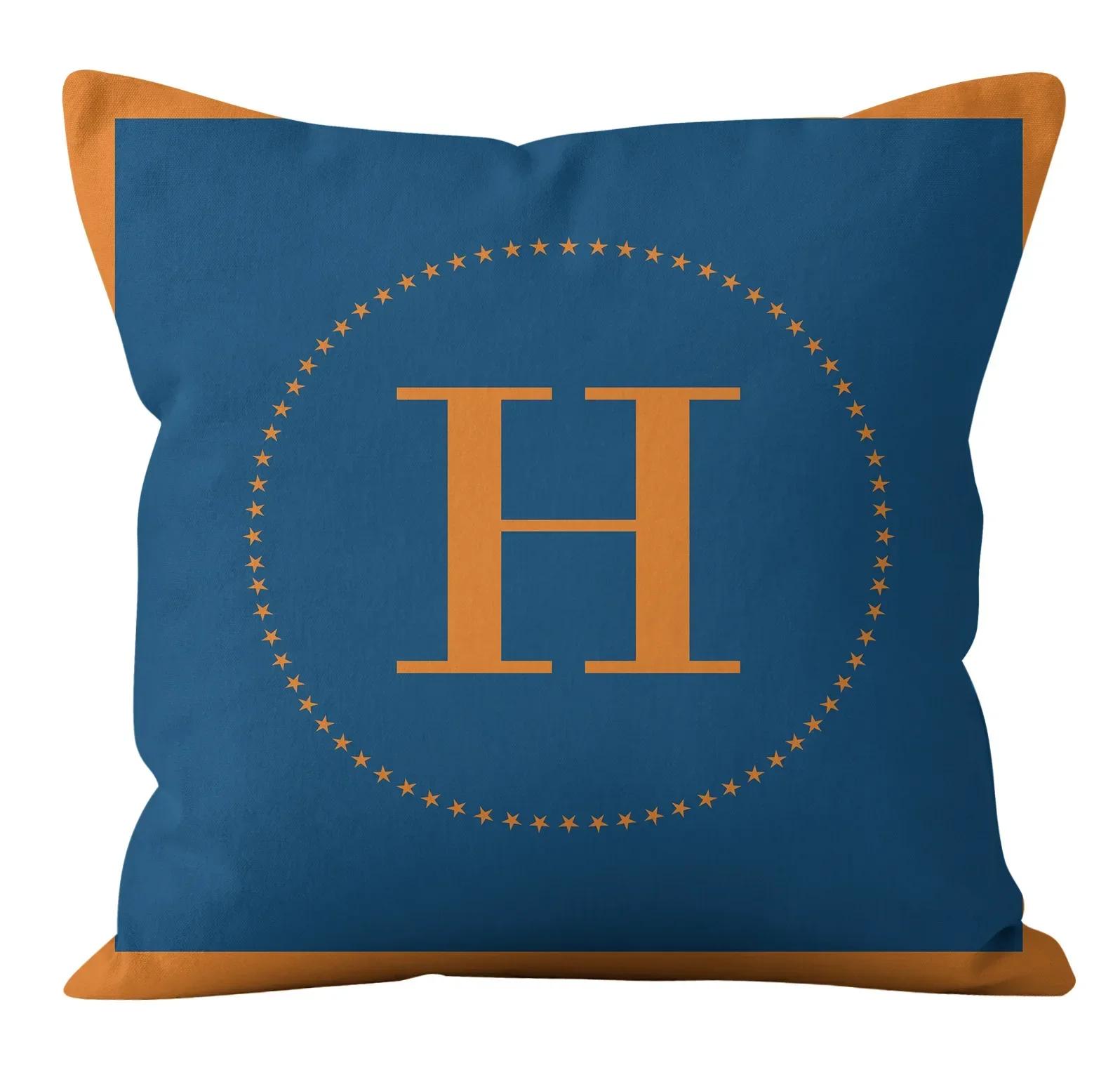 Nordic Fashion Abstract Patterns Blue Orange Cushions Case Hot Swallow Grids Teture Print Pillows Case Sofa Chairs Home Decor, 30x30cm