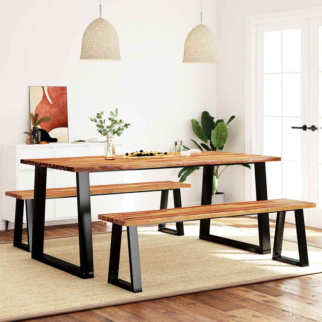 3 Piece Dining Set with Live Edge Solid Acacia Wood