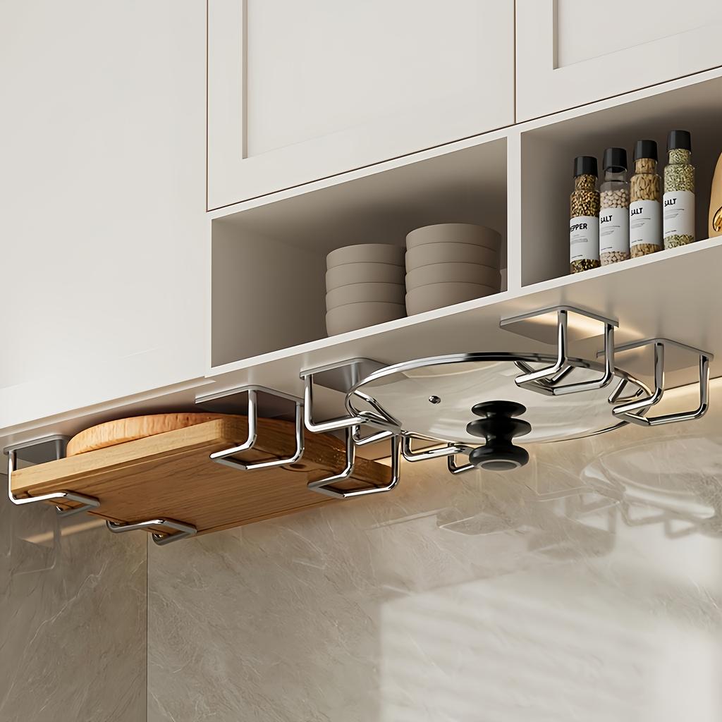 4pcs Stainless Steel Wall-Mounted Kitchen Hooks Set with Easy Install, Contemporary Style, Perfect for Hanging Lids, Cutting Boards