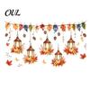 Static Cling Window Decals Autumn Maple Leaf And Lantern Sticker, Double Sided PVC Waterproof Harvest Theme Wall Stickers Decals, Removable