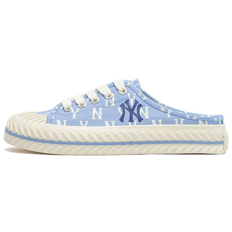 MLB Playball Mule Toile Monogramme Impression Mode Demi-Chaussons Durables Légers Respirants Basse Cheville Chaussures de Skate Baskets Unisexes Bleu 3AMUM212N-50BLL 44 white