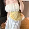 Plus Size One-Shoulder Ruffle Lace Patchwork Top - Versatile, Slimming T-Shirt for Women
