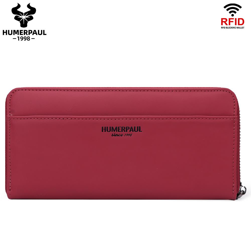 Humerpaul Ladies Wallet Leather Wallet RFID Anti-theft Swipe Wallet Zipper Large-capacity Wallet Multi-card Coin Purse