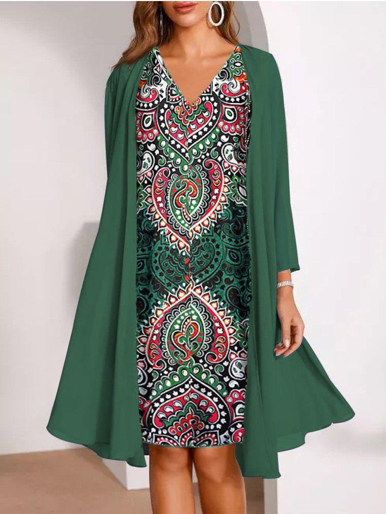 Women's Blue Sequin V-Neck Dress with Matching Cardigan, Available In 6 Colors