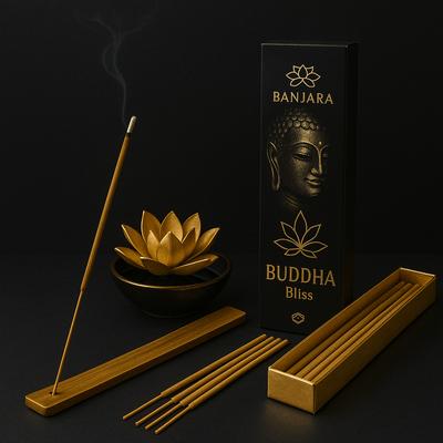 6x Incense Sticks Buddha Black and Gold Lotus Satya