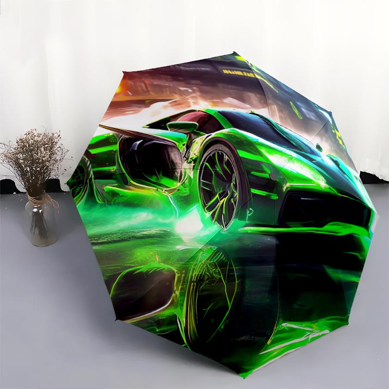 1 PC Automatic Folding Umbrella - Cool sports car Pattern, Portable & Foldable Design with 8 Ribs, Christmas Birthday Gifts