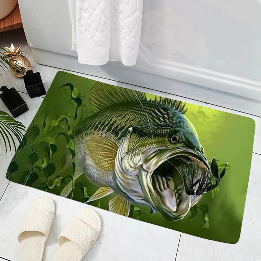 Hot Selling Model Fishing Lure Hard Bait House Door Mat Decoration 3D Printing Animal Floor   Non-Slip Soft Flannel Rug