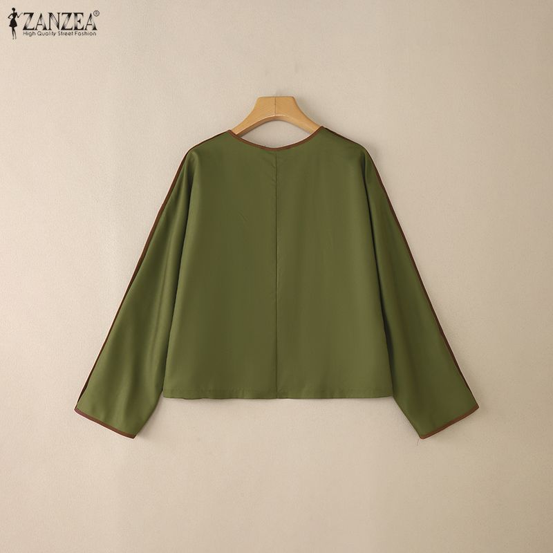 ZANZEA Women Round Neck Loose Casual Long Sleeve Print Blouse