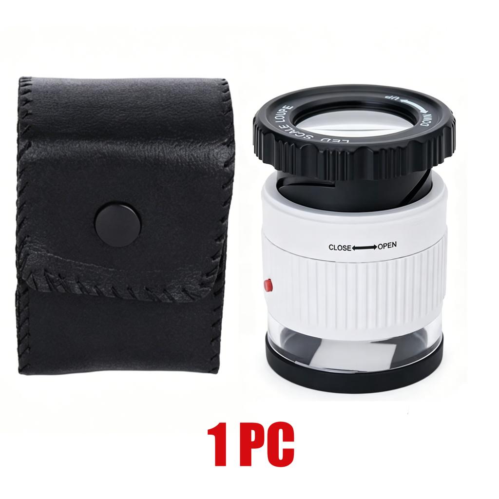 LED Scale Loupe 30X Adjustable Focal HD Magnifier Cylindrical Handheld Magnifying Glass with Scale Jewelry Magnifier Mini Lupa