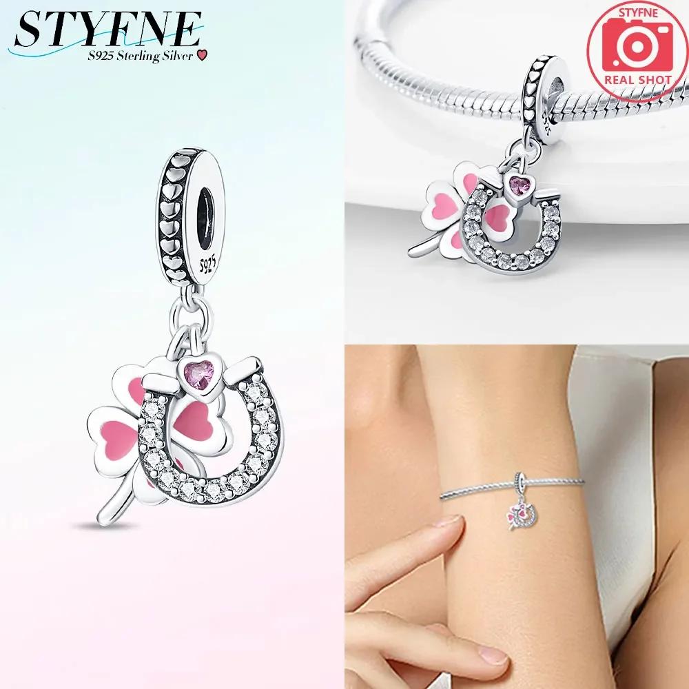 Copper U Shaped Lucky Four Leaf Clover Series Charms Beads Fit Original Bracelet Necklace Fine Diy Women Birthday Jewelry