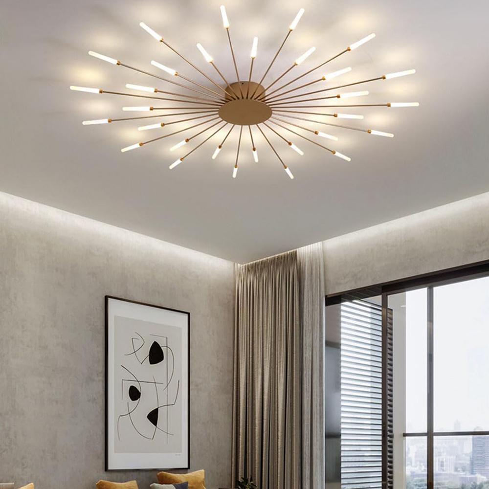 Gold 30 Heads Non Dimmable Pendant Lights Creative Fireworks Design Chandelier Modern Ceiling Light for Living Room Exhibition Hall Bedroom