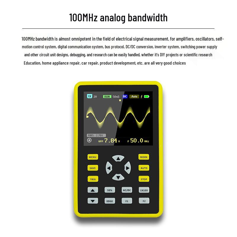 5012H 2.4" IPS Digital Oscilloscope, 100MHz Bandwidth, Waveform Storage.