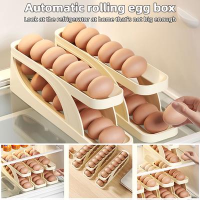 Fridge Egg Storage Box Automatic Rolling Eggs Holder Rack Ladder Style Refrigerator Eggs Dispenser Egg Organizer Holder