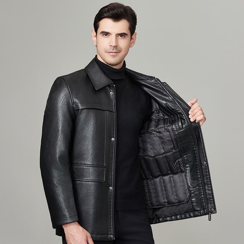 Men's Middle-aged and Elderly Leather Jackets Large Size Plus Fleece Sheepskin Genuine Leather Winter Daddy Leather Jackets