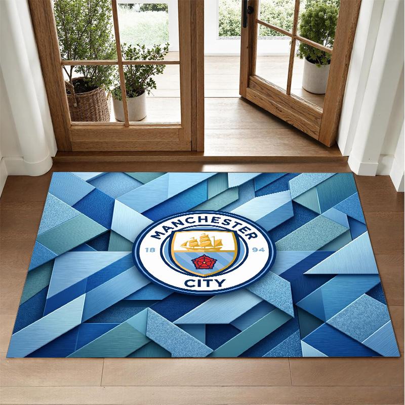 Manchester City Design Crystal Velvet Rug Soft Decorative Mat for Bedroom Entrance