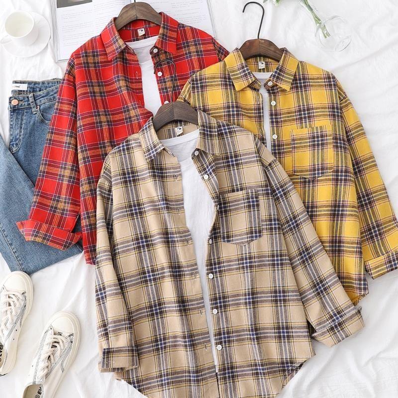 2025 Women's Plaid Shirt Jacket: Stylish Loose Long Sleeve Outerwear for Autumn & Winter