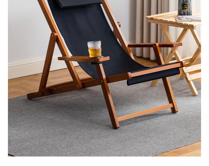 Solid Wood Outdoor Folding Recliner Beach Chair with Canvas for Adults