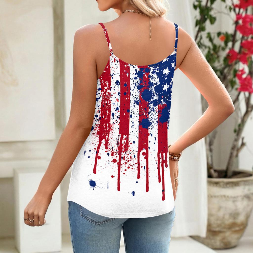 Women's Casual Sleeveless Camisole With Print And Pleated Vest Top