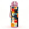 1PC Bright Geometric Patchwork Art Print 750ml Color Plastic Sports Water Bottle Leakproof Flip Straw Lid Suitable for Sports Office Home Use