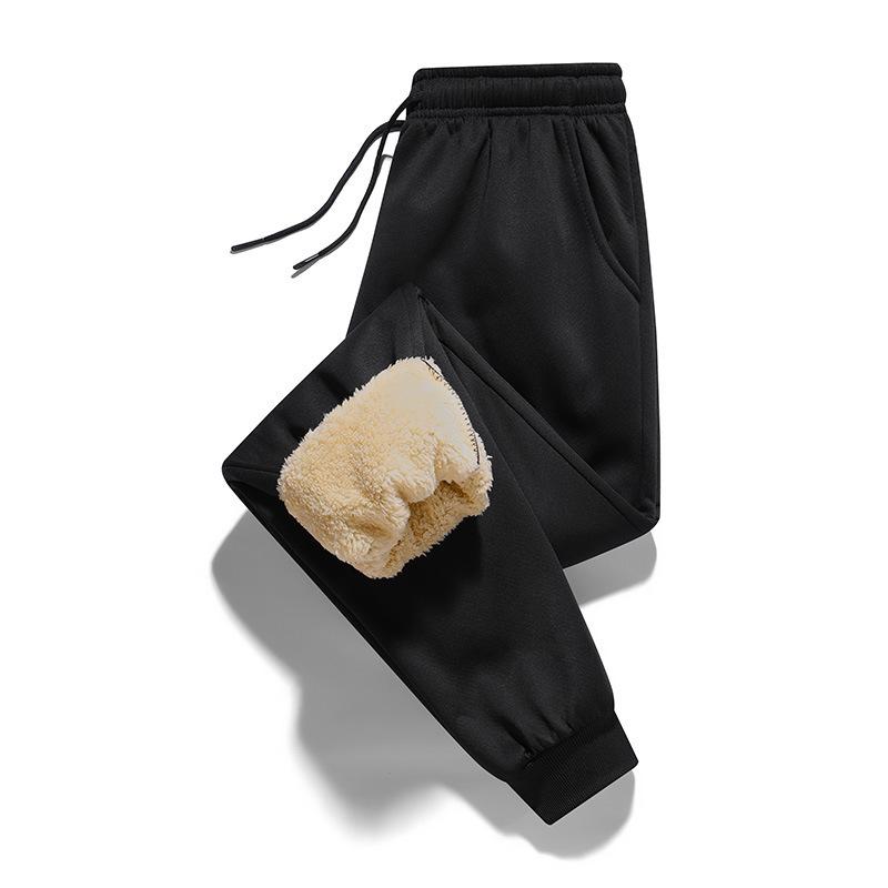 Pants for men in autumn and winter, thickened with fleece for outerwear, casual pants, warm lamb wool sports sweatpants